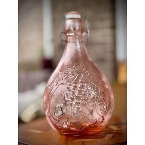 Vintage Italian Casadis Milano Jus De Fruit Pink Glass Bottle Decanter w Stopper